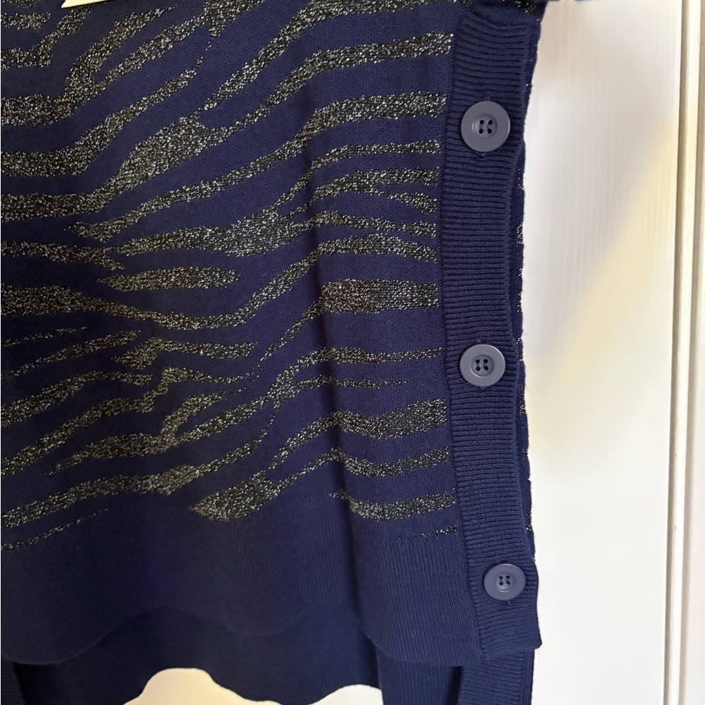 Stella & Dot Navy Crewneck Sweater with Silver Metallic Stripes - Picture 5 of 5